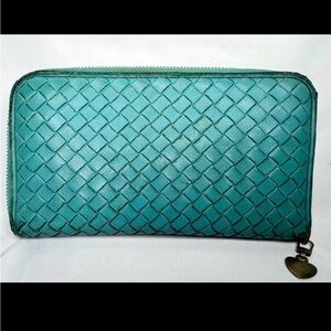 Bottega Veneta Leather Long Zippy Wallet Beautiful Teal